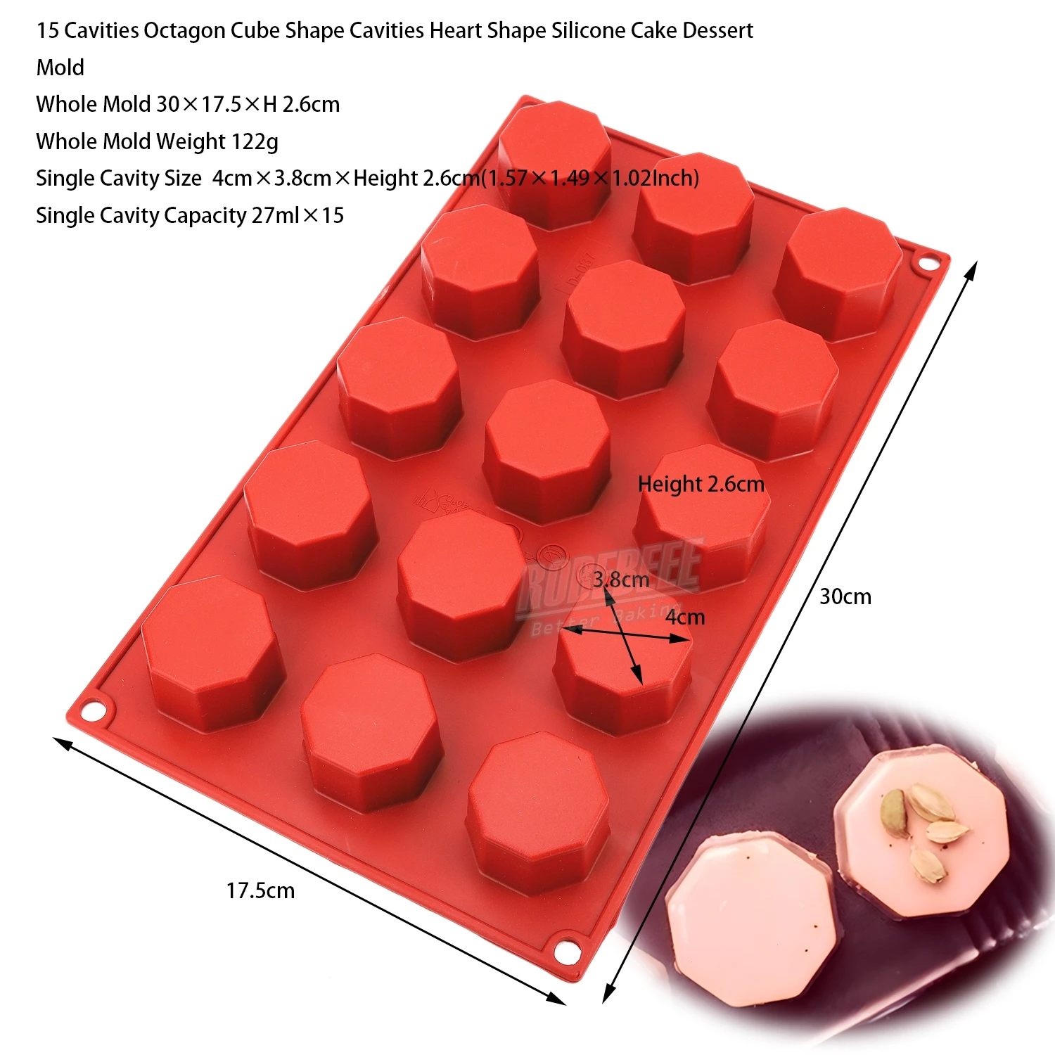 15 Cavities Octagon Cube Polygon Shape Silicone Tiramisu Cake Dessert Mold Chocolate Ice Maker Pudding Jelly Moulds DIY Baking