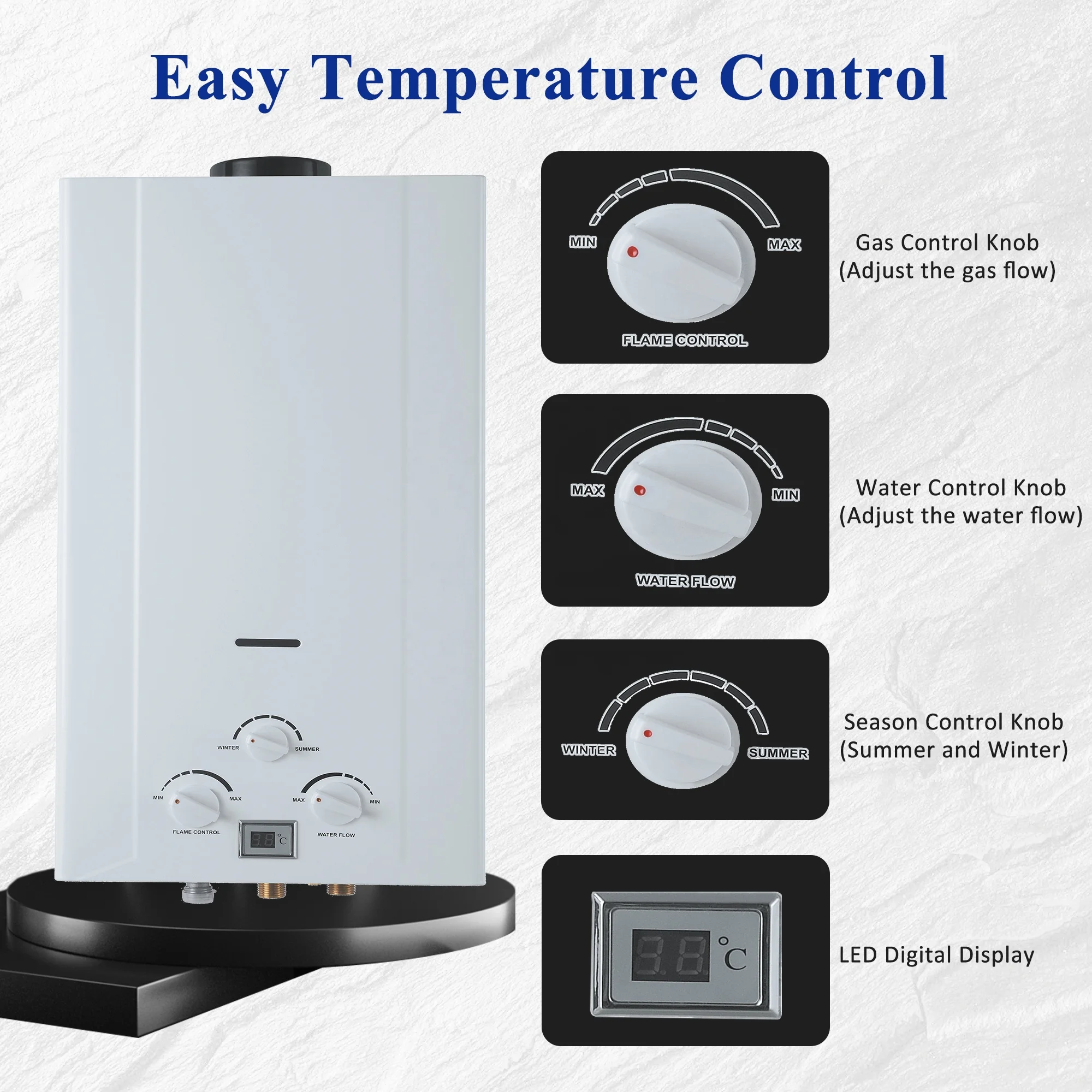 Scaldabagni a gas naturale da 6 litri a 16 litri Caldaia istantanea GPL Geyser con alimentazione a batteria per uso domestico all'aperto