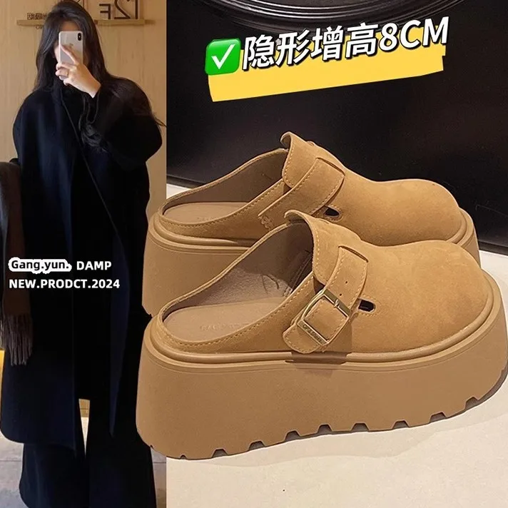 

Женские полутапочки весны 202, новинка весны, толстая подошва, увеличивающие рост тапочки Boken на одну ногу, 8 см.