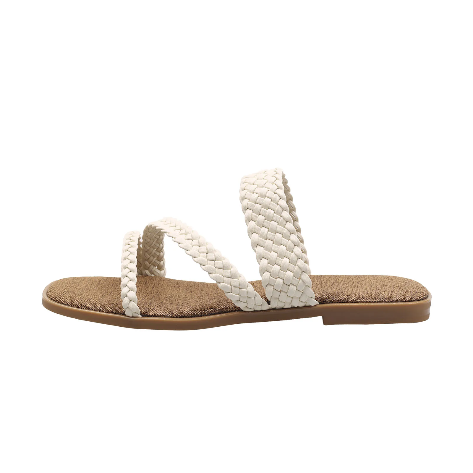 

Arden Furtado 2025 Summer Holiday style Microfiber weaving Word slippers Square toe Flats shoes Low heel beach Cool slippers