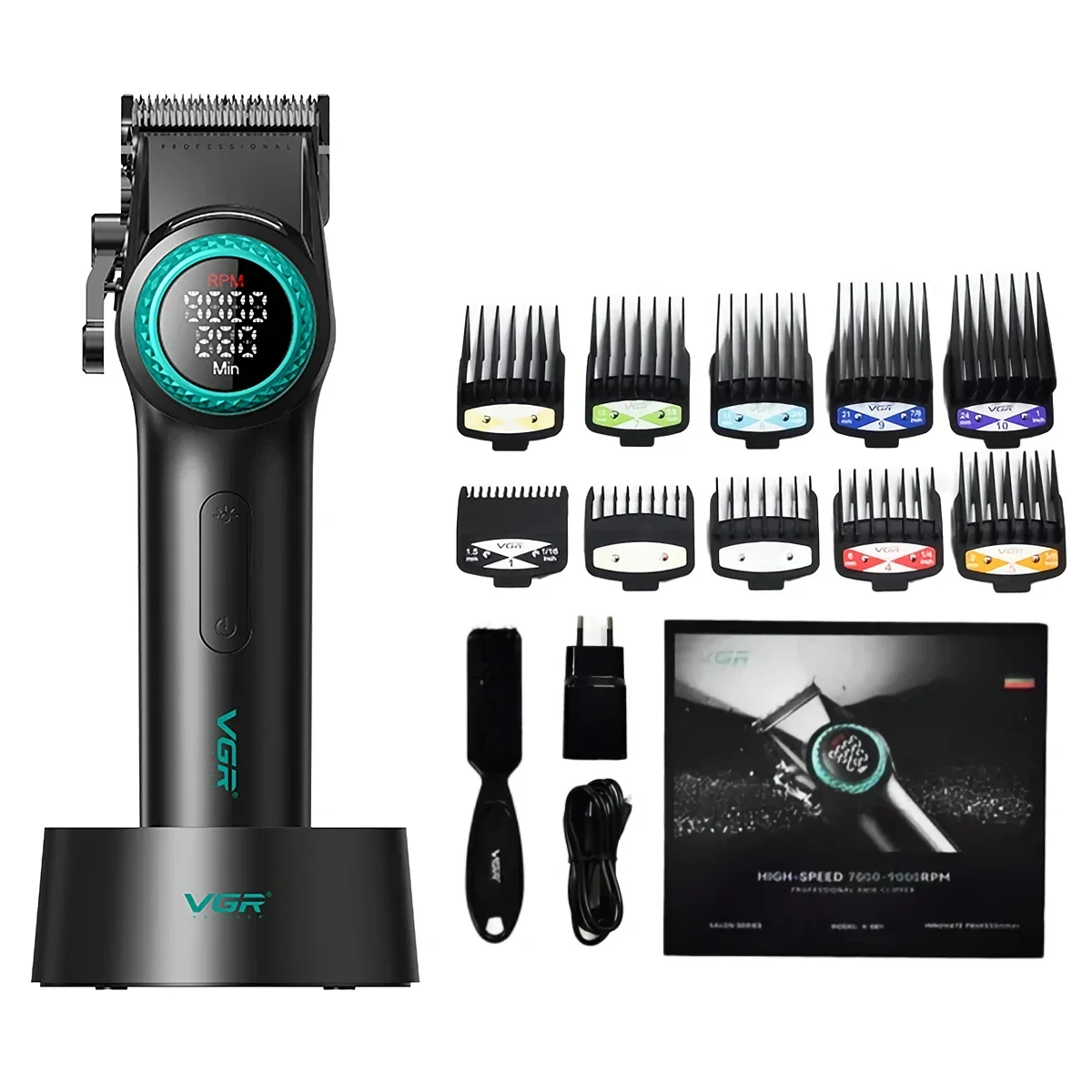 VGR TRIMER CABELO CABELO ELECTRIC CLIPPER BARBER AJUSTÁVEL MÁQUINA DE CABELO DE CABELO 9000 RPM TRIMMER DIVAL