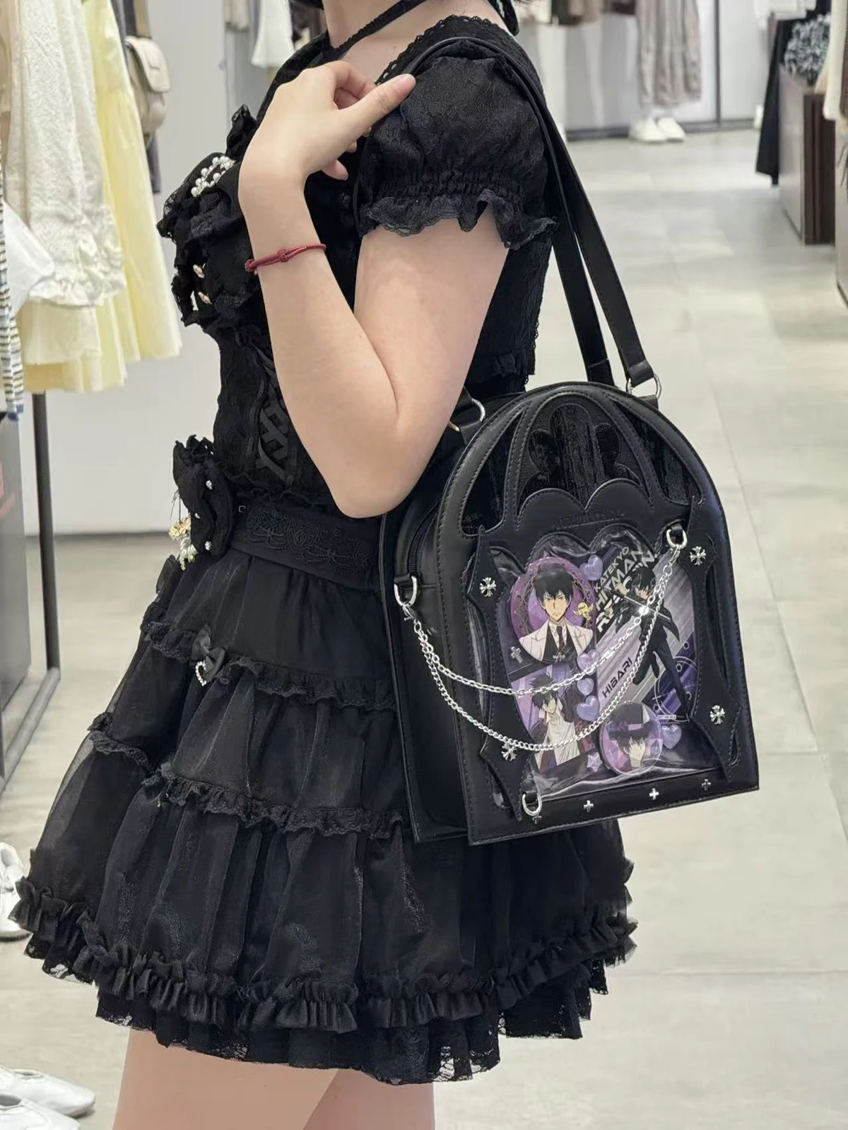 

Dark Gothic Loli Japanese Original Lolita Pain Pack Gothic Style Small Capacity Transparent Sweet Cool Girl Shoulder Pain Pack