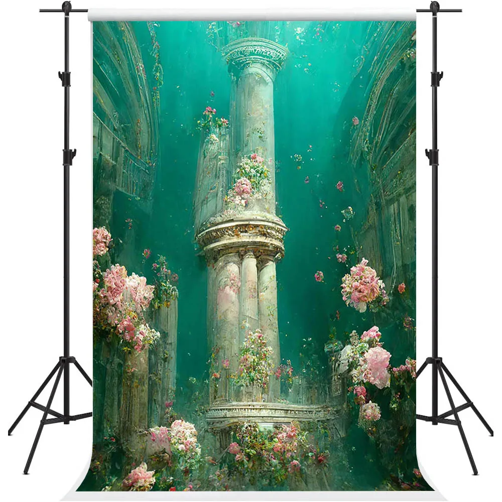 Mehofond Photography Background Oil Painting Flowers Under The Sea Mermaid Girls Birthday Portrait Decor Backdrop Photo Studio