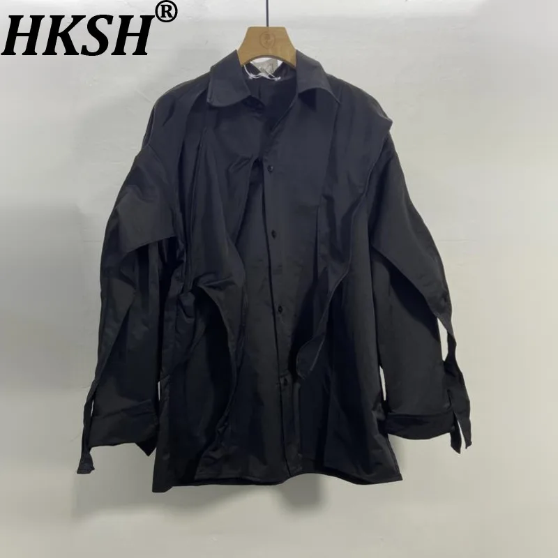 

HKSH Spring Autumn New Man Yamamoto Dark Style Patchwork Design Chic Long Sleeve Shirt Fashion Punk Art Performance Tops HK13190