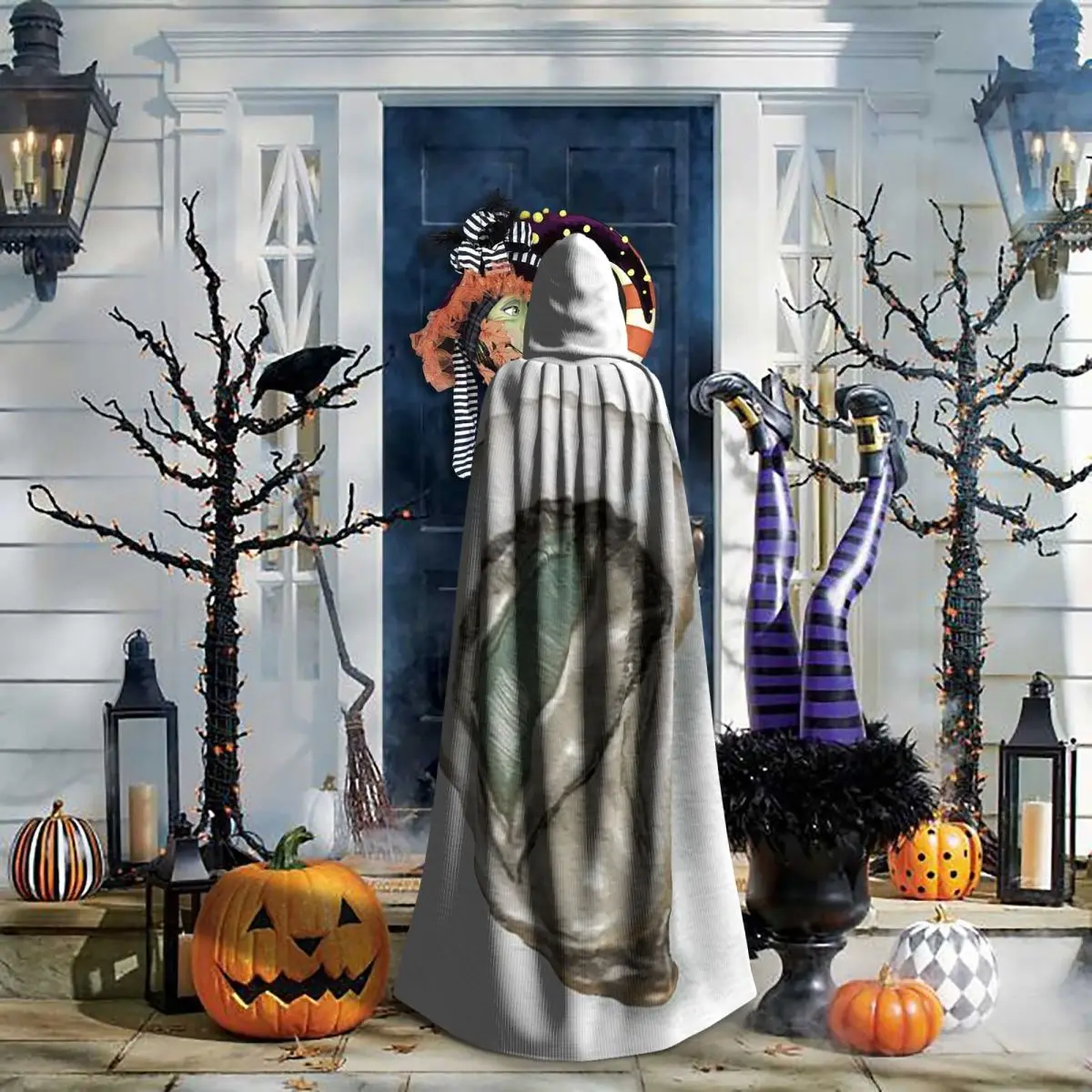 おいしい牡蠣ロングフード付きマント魔女中世コスチュームコスプレケープハロウィンコート大人ユニセックス