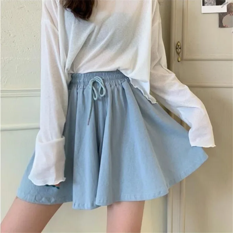 

Women Shorts Wide Leg Chic Draped Comfort Summer Loose Leisure Korean Style Bottom Drawstring Pockets New Simple High Waist