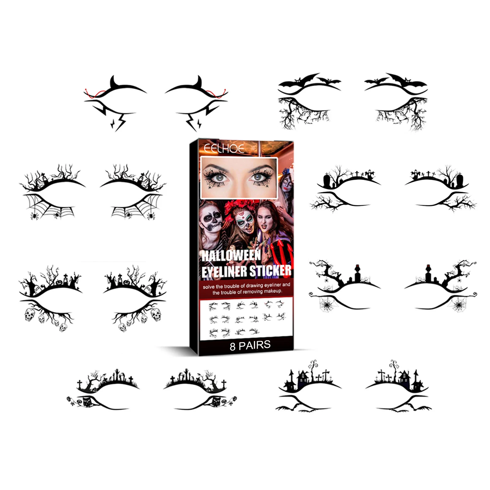 Autocollants de maquillage pour les yeux Halloween, Kit de remplacement de fard à paupières amovible, imperméable, résistant à la sueur, pour les yeux, maquillage de scène, Style de fête