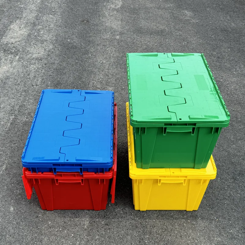 صندوق تخزين بلاستيكي سميك، صناديق جراج كبيرة قابلة للتكديس مع أغطية، مقابض للملابس، الوجبات الخفيفة، البقالة، ألوان متعددة