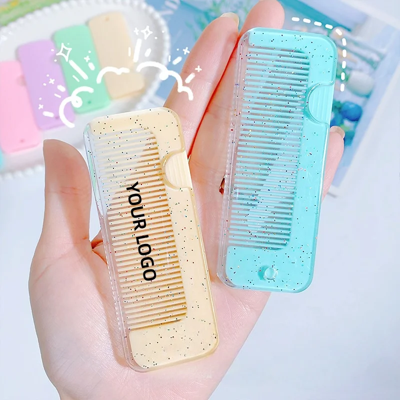 【Logo Custom】50Pcs Customized Cute Folding Yellow/pink Small Comb for Beauty and Hairdressing Bulk Customized Comb