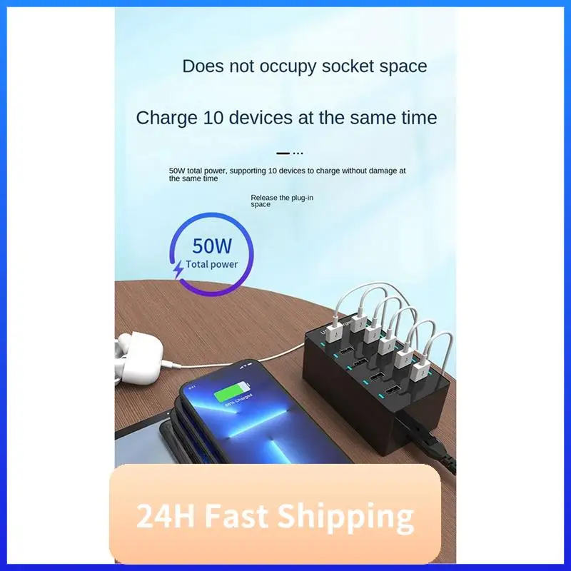 

1 PCS Fast Charge Charger Hub 10 Port Fast Charge Charger Charging Desktop Dock Charger Black (US)
