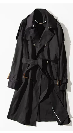 

Cuban collar mid length trench coat retro Japanese British jacket