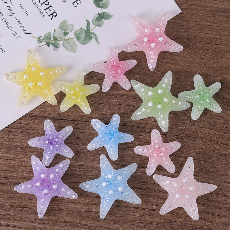 5pcs Gradient Transparent Glitter Starfish Resin Charms Ocean DIY Craft Material Desktop Decor Aquarium Decoration Accessories