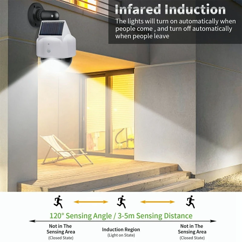 Simulation Camera Solar Flood Light With Motion Sensor Remote Control Waterproof LED Bright Security Lights, Durable