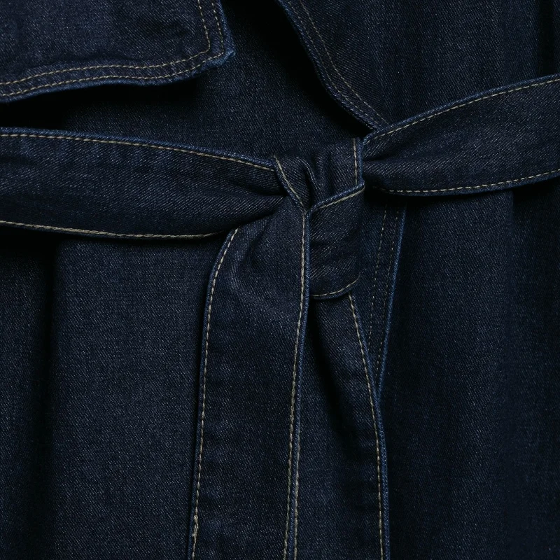 ผู้หญิงลําลอง DENIM Trench แจ็คเก็ตเข็มขัดแขนยาวฤดูร้อนฤดูใบไม้ร่วงหญิง Outerwear Chic Overcoat