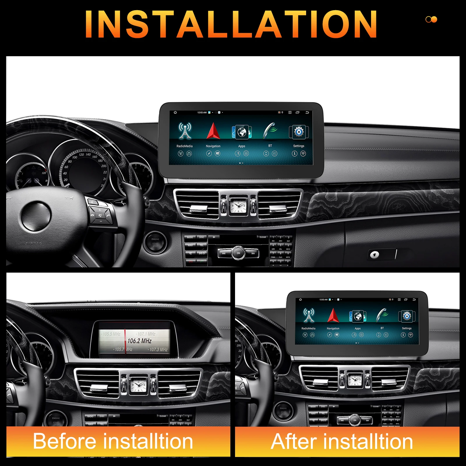 Podofo 10.25 inch GPS 4+64G Car Radio For Benz E-class W212 2013-2015 dual systems with Bluetooth receiver Support Rear Camera