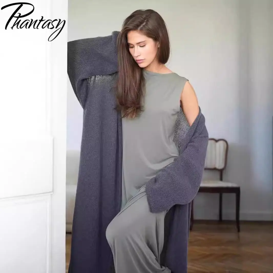 

Phantasy Solid Cardigans Full Sleeve Female Knitted Maxi Coats Sweater Dress Casual Style High Quality Vintage Clothing 2025