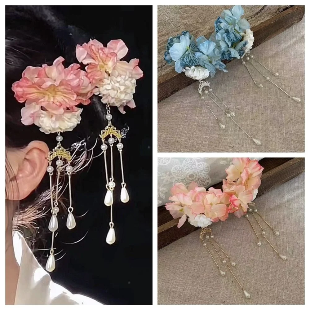 

2Pcs Fashion Tassel Flower Hair Clip Side Clip Styling Headwear Hairpins Chinese Hanfu Hair Accessories Barrettes Girls