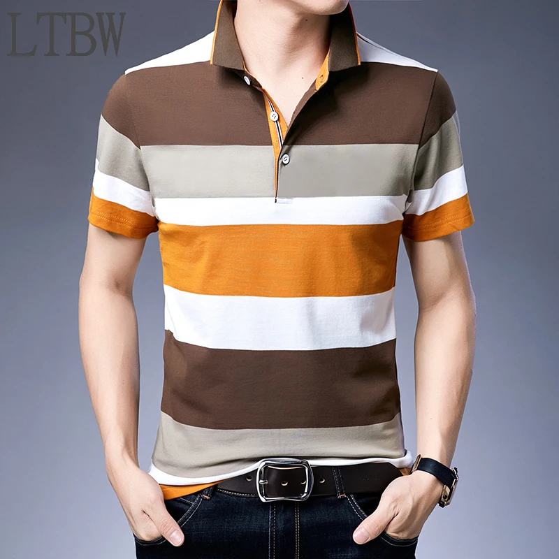 New Arrival Men's Striped Cotton Polo Shirt For Men Summer Breathable Top Slim Fit Casual Wear Fashion Lapel Work T-shirt