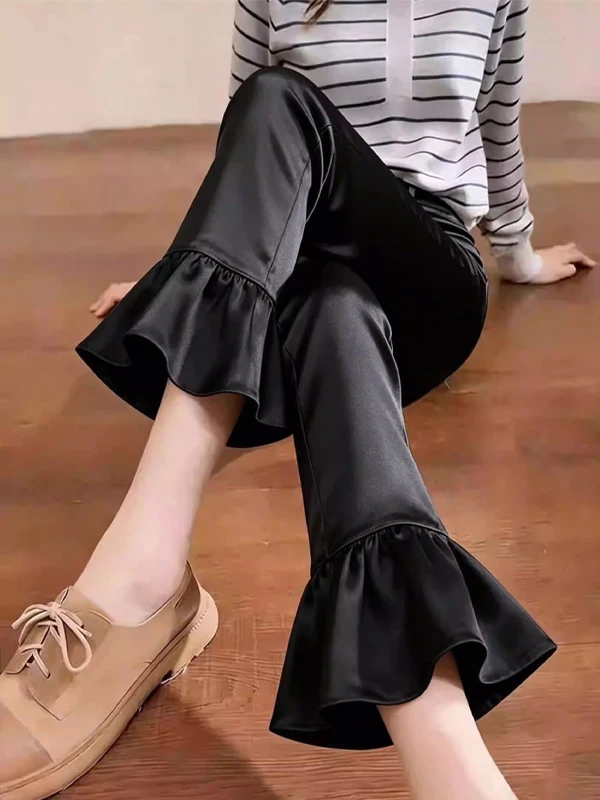 Black Micro Flare Pants Women's Summer New Style Casual Pants High Waist Bordered Design Elegant Casual Trousers