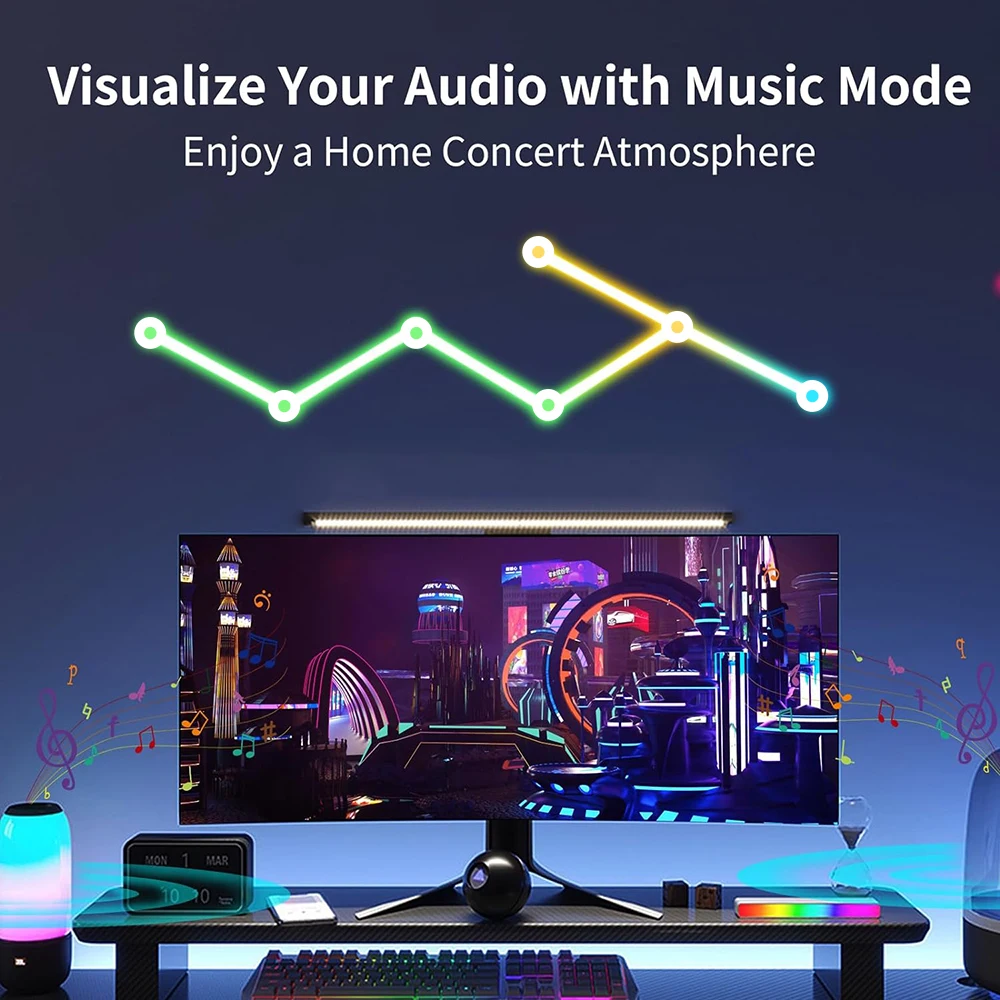 WIFI Smart Wall RGB Lights Bar Stepless Dimming LED Light Bar Music Sync and Voice Control App Control for Home Decor Gaming