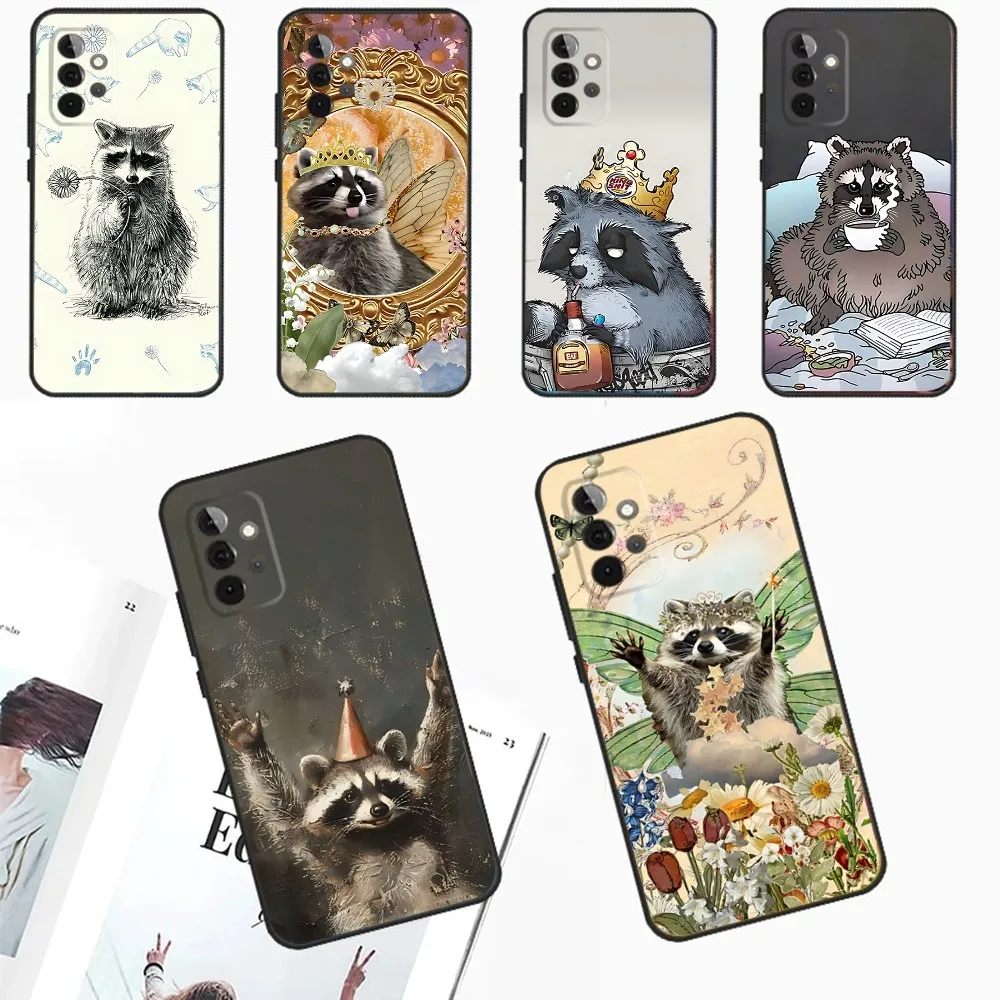

Cute Raccoon Phone Case For Samsung Galaxy A13,A21s,A22,A31,A32,A52,A53,A71,A80,A91 Soft Black Phone Cover