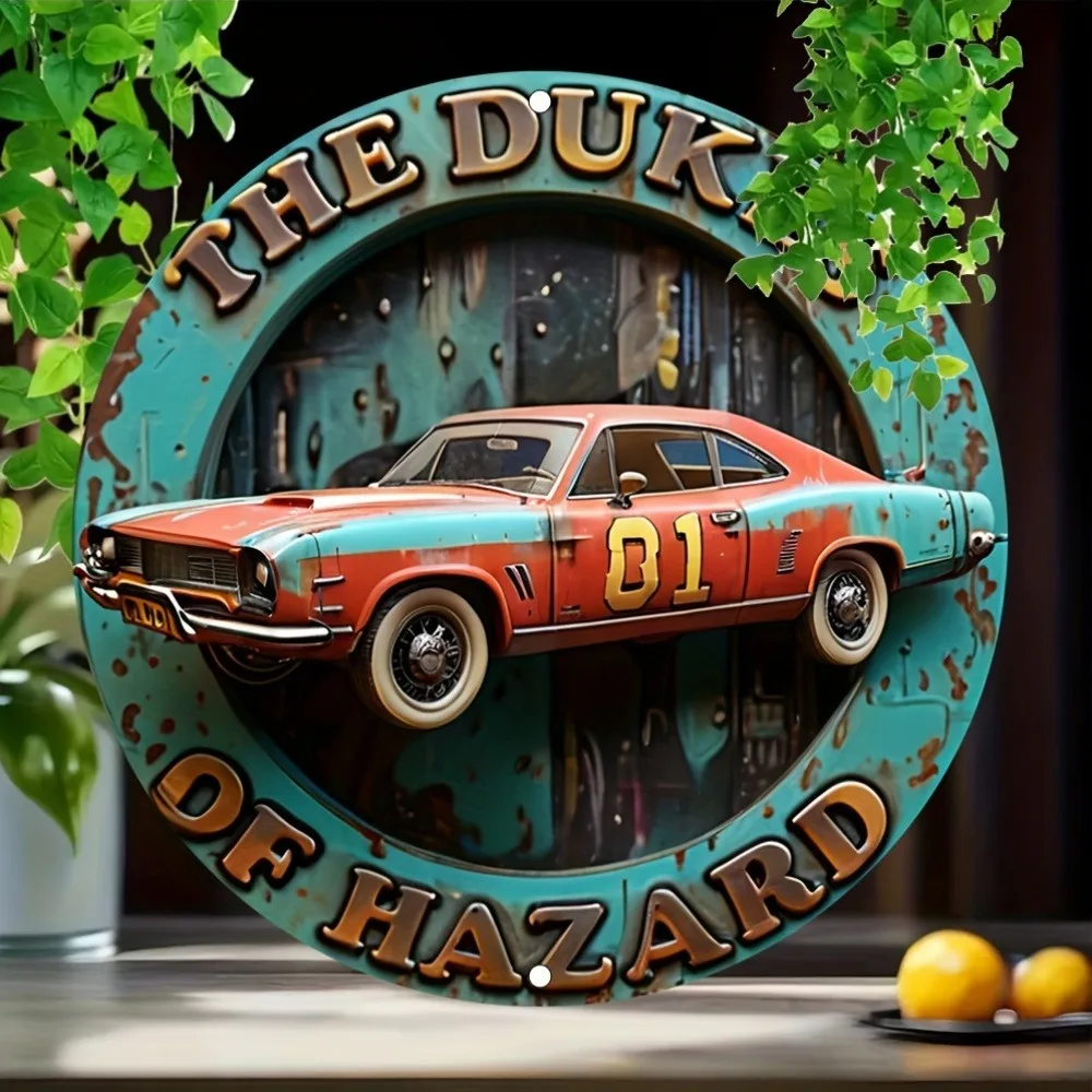 „The Dukes of Hazard“ Vintage dekoratives Aluminiumschild – 7,87" rundes Metallschild für Zuhause/Garage/Bar/Außenbereich – englischer Text Mul