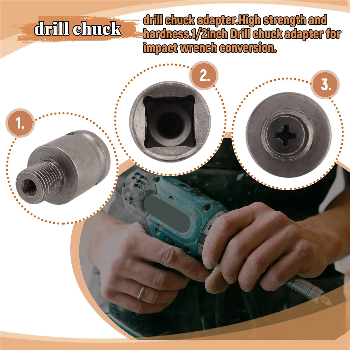 

Адаптер сверлильного патрона ABFW 1/2 дюйма для преобразования ударного ключа 1/2-20Unf с 1 винтом