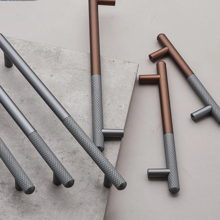 American Splicing Two-tone Knurled Handle Cabinet Door Handles Industrial Knurling Drawer Pulls Furniture Kitchen Handles