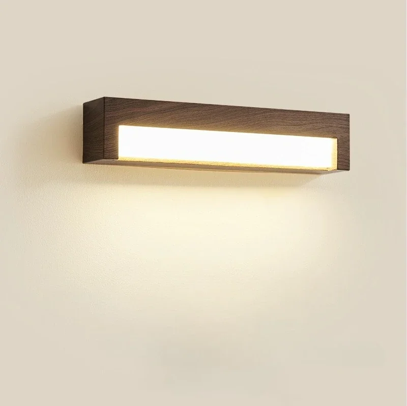 

Nordic Creative Walnut Wood Striped LED Wall Lights Japanese Style Creative Living Room Background Wall Lights Bedroom