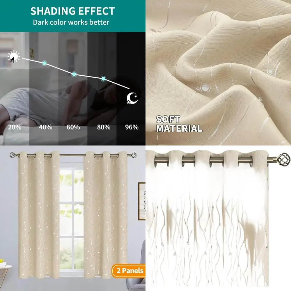 

Champagne 84 Grommet Insulated Wave & Dots Blackout Curtains, 2-Panel Set, 60x84 for Bedroom