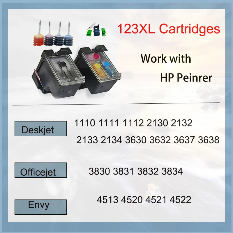 vilaxh for hp 123xl 123 xl refillable Ink Cartridge Replacement For HP123 Deskjet 3630 1110 2130 2132 2133 2134 3632 3638 3830