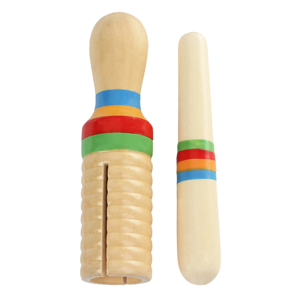 

2pcs Wooden Scraper Kids Musical Instruments Sound Tube Mini Toys Tambourine Child Wooden Crow Percussion Set Bright Colors