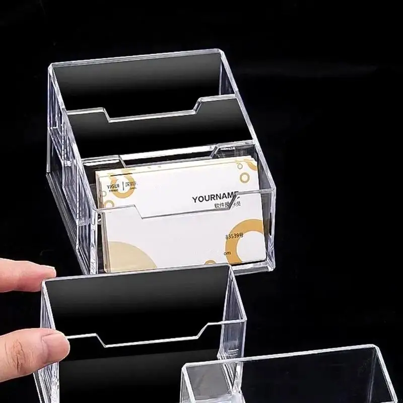 G8TA Multi-purpose Desk Business Card Name Holder Clear Name Card Holder 3 Inclined Card Slots 210-Card Capacity