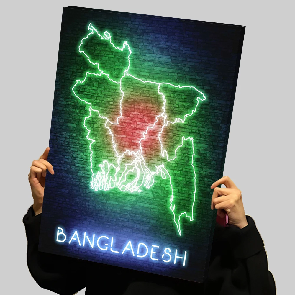 Póster impreso de mapa de Bangladesh Dhaka, pintura en lienzo personalizada, arte de pared, pinturas decorativas, decoración de paredes, decoración del hogar para sala de estar
