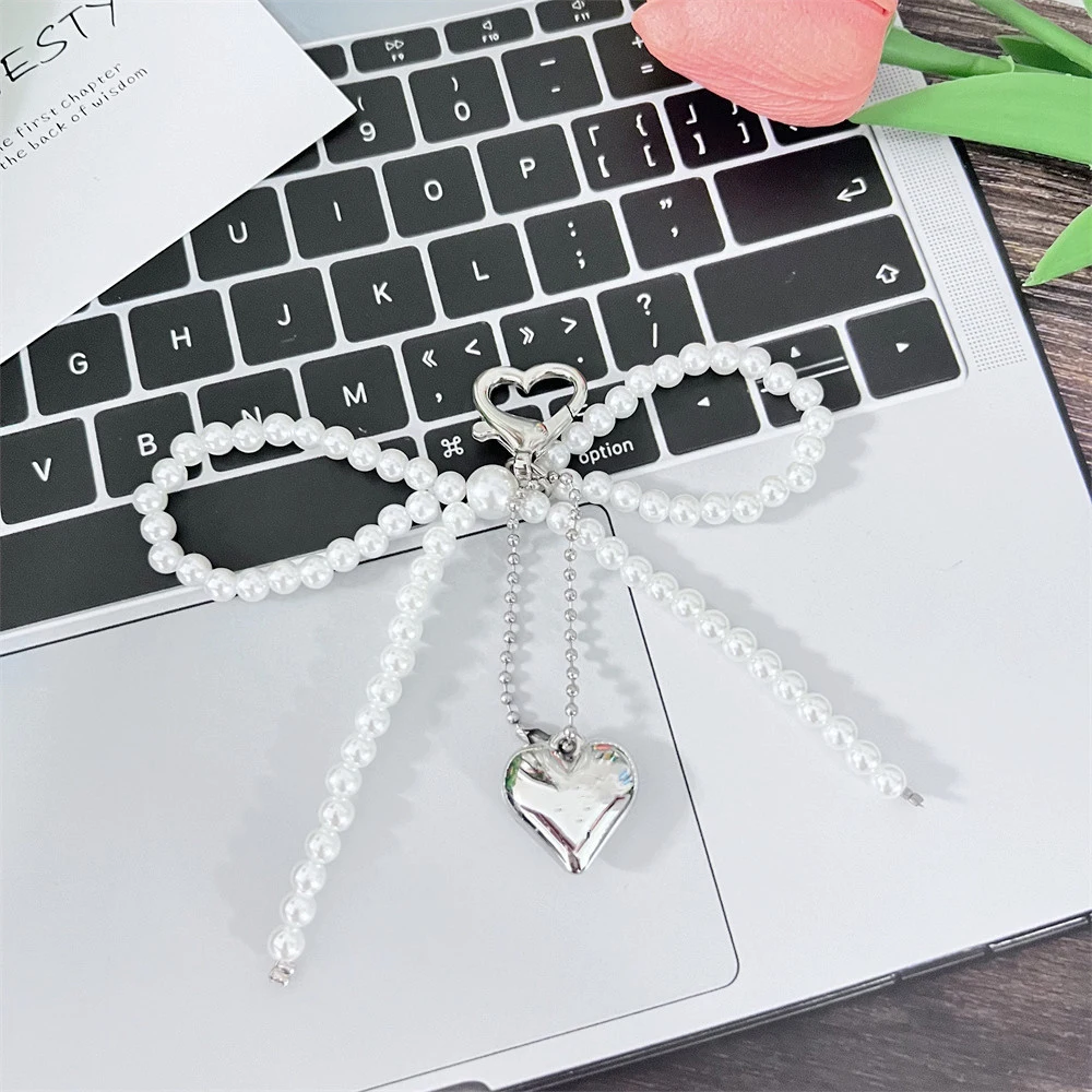 Korean Rainbow Rope Pendant Chain Y2K Keychain DIY Phone Jewelry Strap Pearl Bow Bag Charms Car Key Holder Handbag Decorating