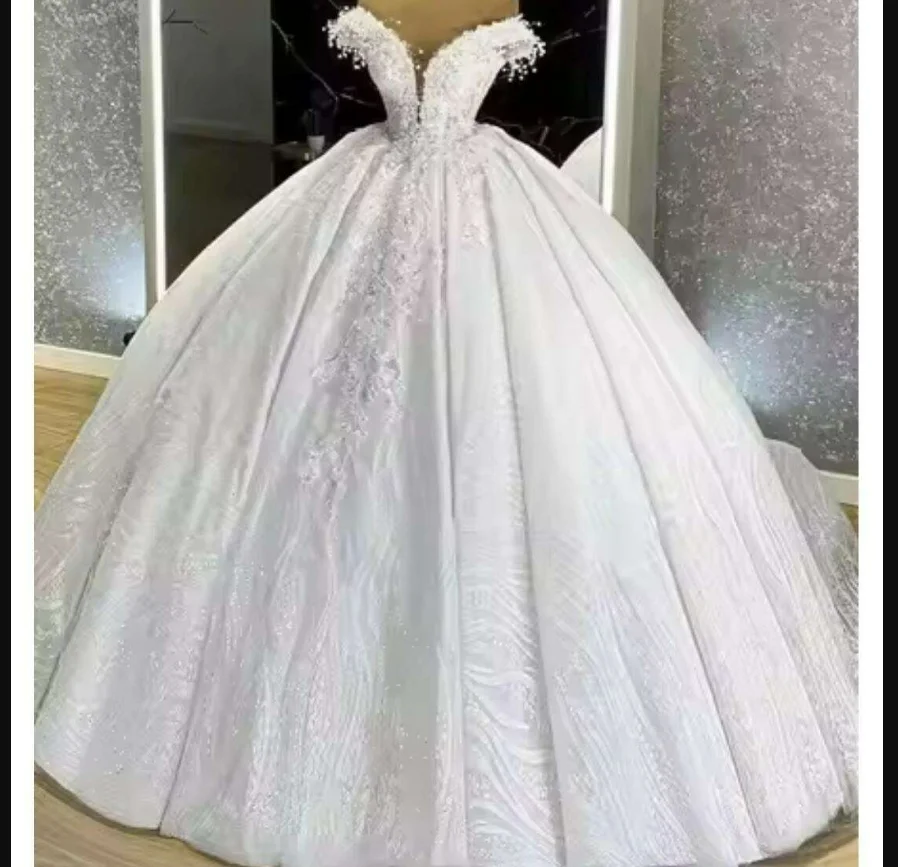 Customized   Luxury Handmade 3D Pearls Appliques Plus Size Wedding Dress Vestido De Noiva Off the Shoulder Ballgown  Bridal Gown