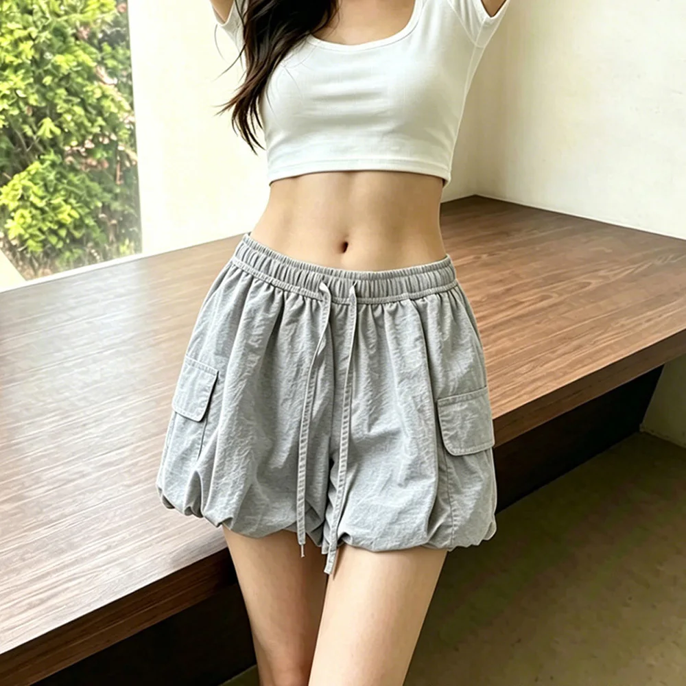 버블 퍼프 팬츠 드레스 미니스커트 귀엽고 섹시한 드레스 Y2K 스트릿웨어 2026 여성 여름옷 하이웨이스트 짧은 플리츠 미니 팬츠