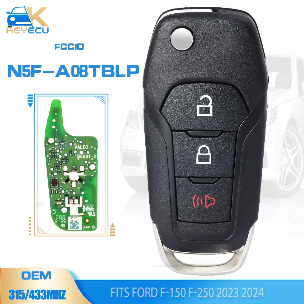 KEYECU N5F-A08TBLP OEM Original Key Flip Remote Key Fob 433MHz for Ford F-150 F-250 2023 2024