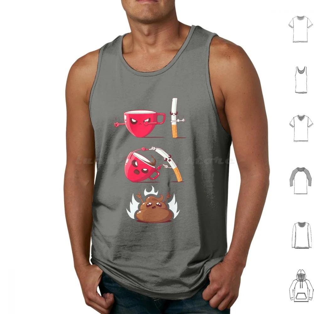 Café y cigarro... Camisetas sin mangas con estampado de algodón, taza de Humor divertido, frases de despertar enfadado, café, cigarro, humo