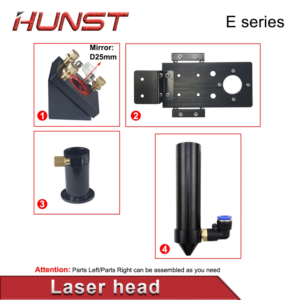 Hunst E Series CO2 Laser Head for Lens D20MM FL50.8 & 63.5 & 101.6 MM Mirror 25MM for Laser Engraving and Cutting Machine