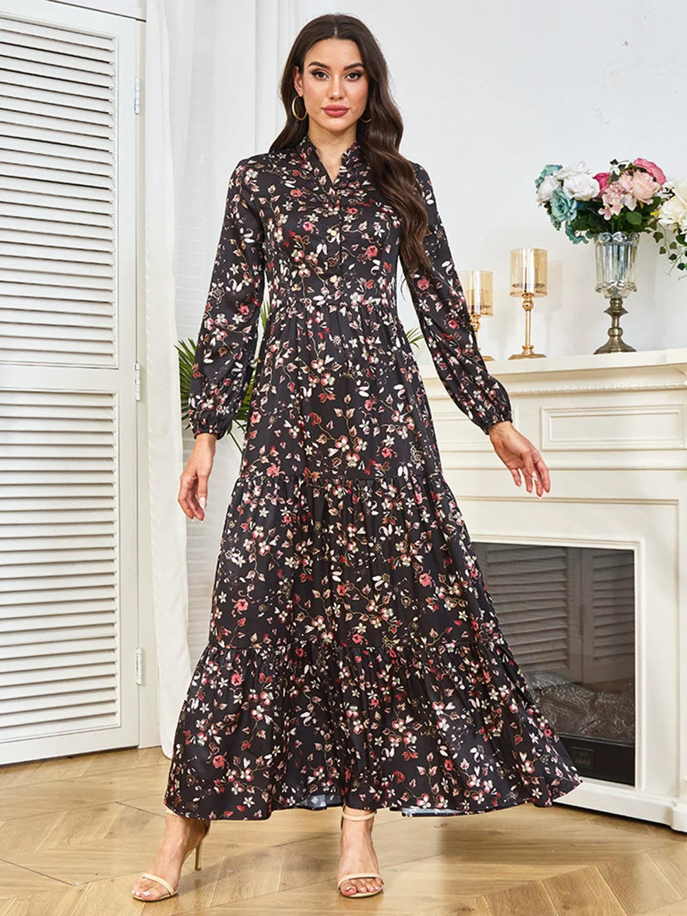 

Middle East Saudi Arabia Women's Wear Muslim Luxury Fashion Women's Wear Dubai Printed Robe Waist slimming Dress Robe