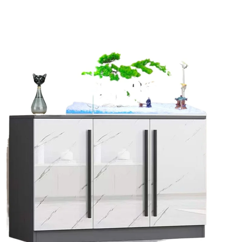 Yjq Fish Tank Home Living Room Small and Medium Size with Cabinet Large Aquarium Free Change Water Hose Base Cabinet Ecology