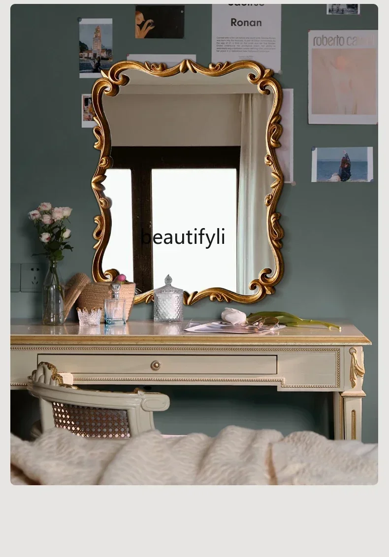 Q French Retro Bedroom Makeup Mirror Dressing European Style Wall-Mounted Fireplace Decoration Bathroom Bathroom Mirror