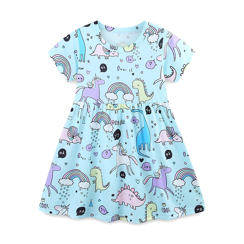 Little Maven 2026 Sommer Neue Kinderkleidung Baby Mädchen Kinderbekleidung Cartoon Regenbogen Dinosaurier Kleider 2-7 Jahre – Detail 2