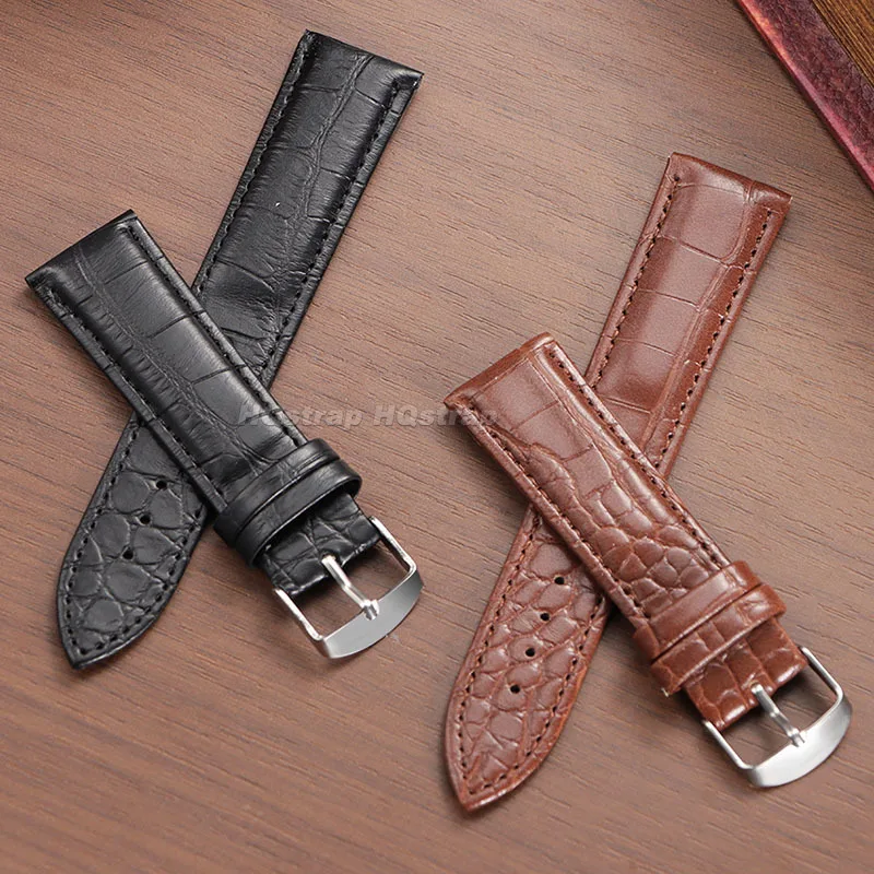 Leather Watch Band 20mm 22mm Alligator Pattern Cowhide Strap for Seiko Bracelet Soft Comfortable Universal Replacement Wristband