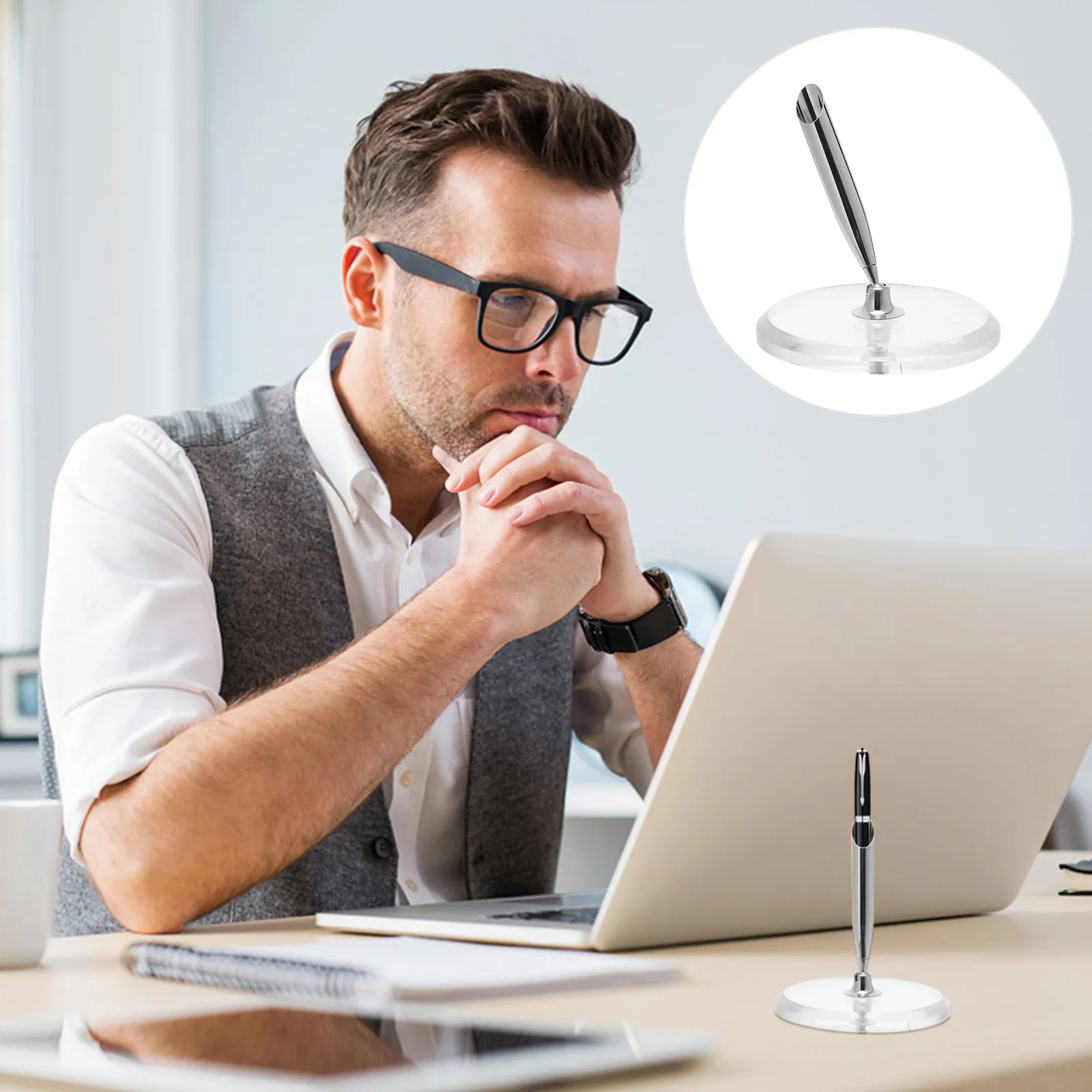 

Crystal Accented Acrylic Round Pen Holder for Wedding Guest Book Signing Ceremony Decoration Elegant Pen Base Bridal Engagement