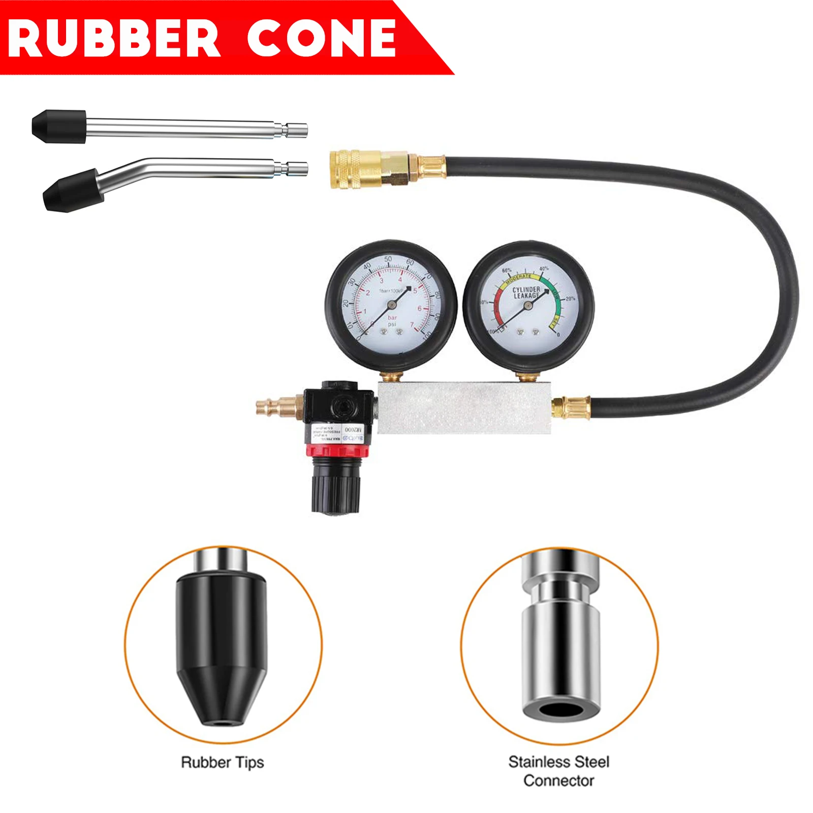 Multi-Function Cylinder Leak Down Tester Automotive Kit Gasoline Engine Compression Tester Dual Gauge Leakdown Detector Tool Set