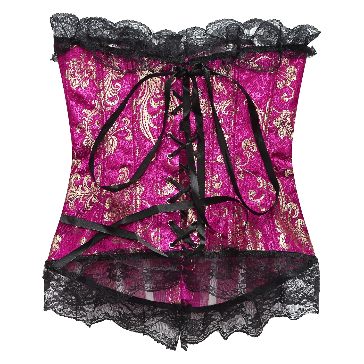 Plus Size Body Shaper Lace Up Victorian Corselet Overbust Satin Corset Top Floral Lingerie Sexy Bustier