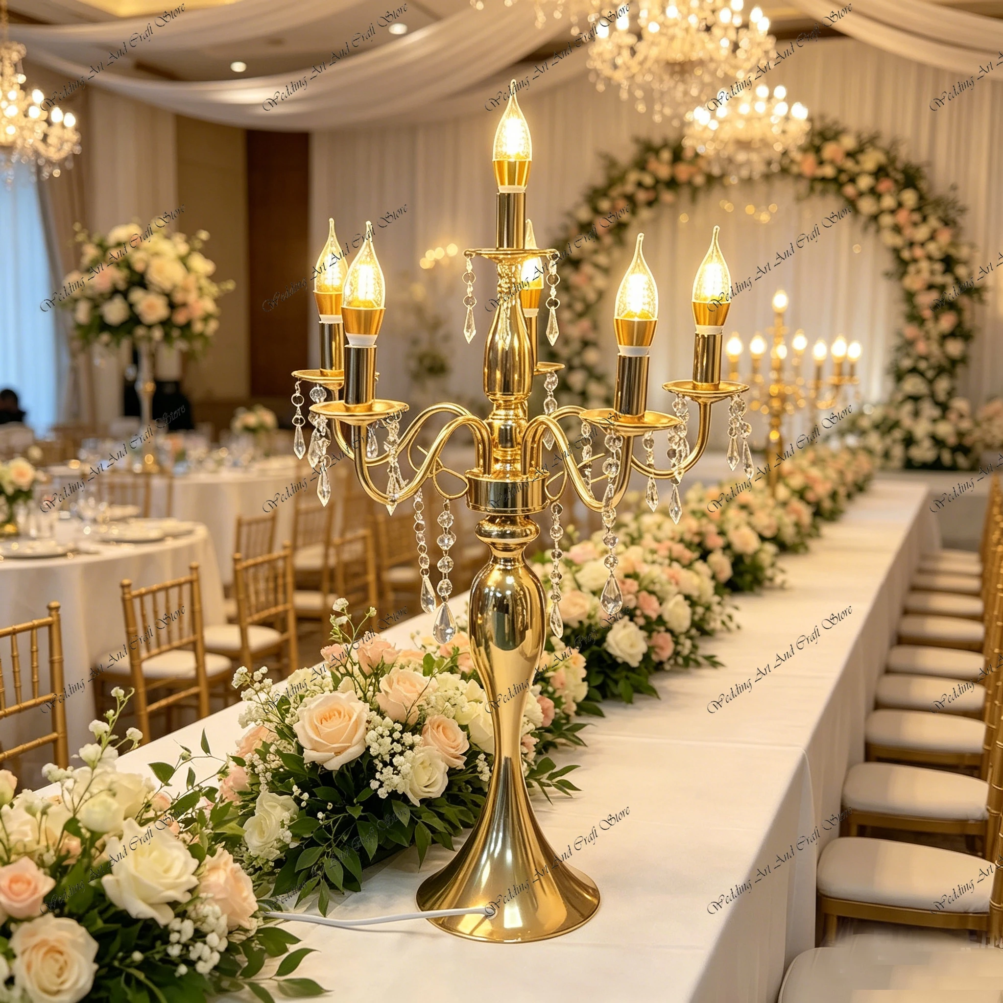 

Набор из 12 золотых металлических канделябров F30 (80-120 см) с 6 рожками для свадебных столов, светодиодные подсвечники для вечеринок, декор iv950
