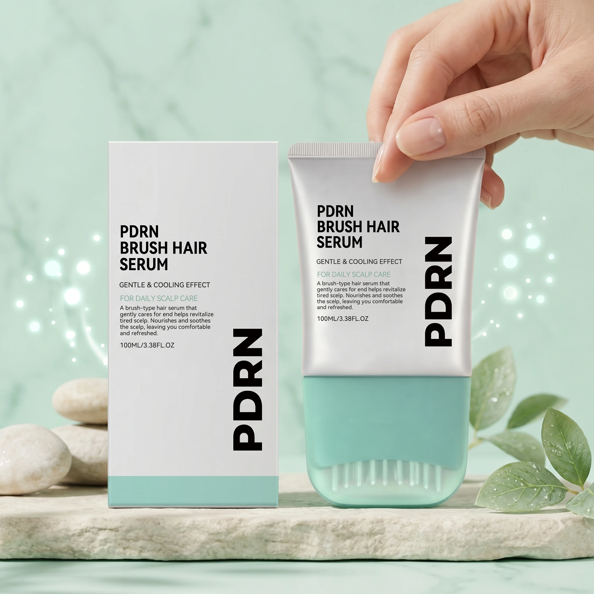 PDRN Hair Serum With Built-In Brush,Hair Root Strengthening Essence Nourishing Scalp Environment Daily Head Care Scalp Massager